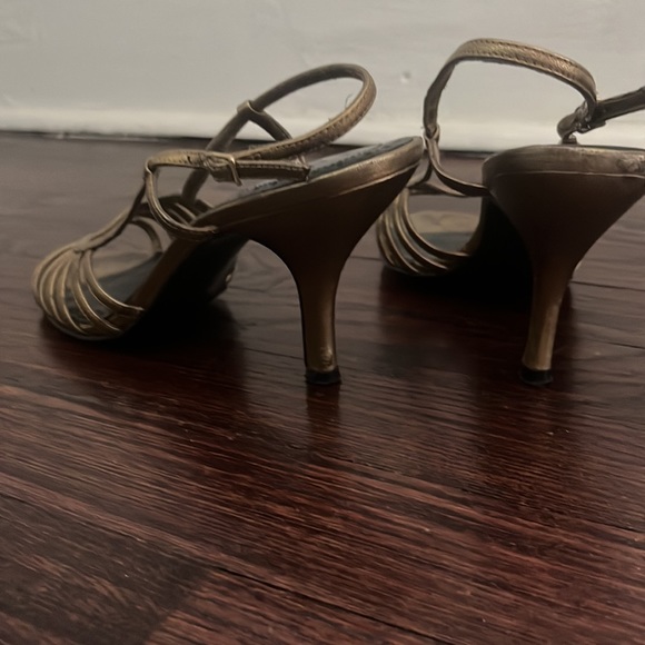 Zara heels Art Deco Metallic Leather Bronze Cage Slingback size EU38 - Picture 3 of 4